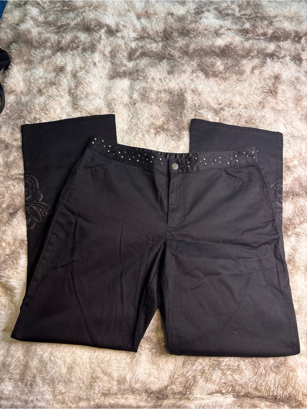 Rare Vintage Y2K Harley-Davidson Black Boot Cut Pants with Studded Waist